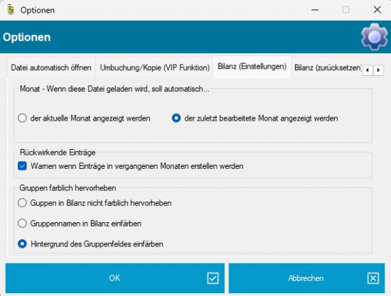 Bilanz-Einstellungen in MyMicroBalance Bilanz-Einstellungen in MyMicroBalance