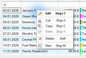 Context menu for editing an entry in MyMicroBalance