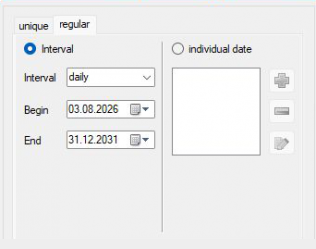 Interval and date settings for a recurring MyMicroBalance entry
