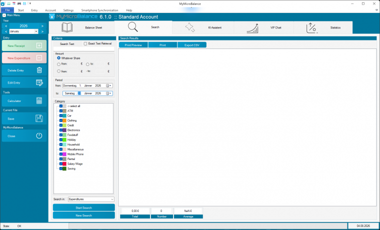 Search view in MyMicroBalance with 2026 budget data Search view in MyMicroBalance with 2026 budget data