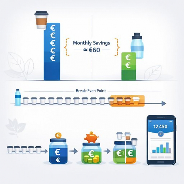 Fall Budget Tracker Hack: Insulated Bottle/Reusable Cup vs. Coffee to Go — What Households, Families & Students Really Save