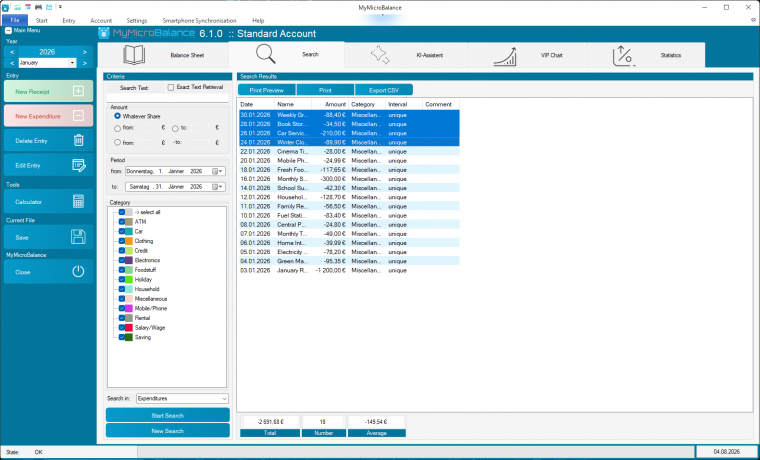 Multiple MyMicroBalance search results selected for editing Multiple MyMicroBalance search results selected for editing