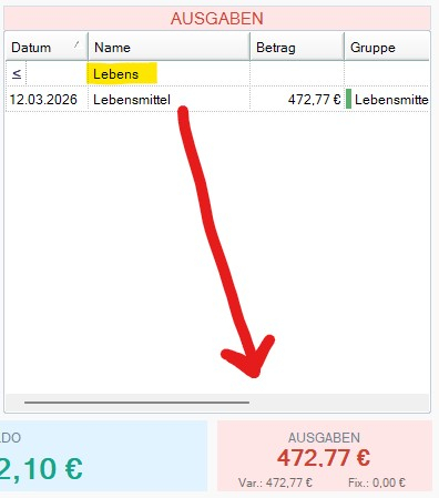 Gefilterte Eintraege mit angepasstem Saldo Gefilterte Eintraege mit angepasstem Saldo